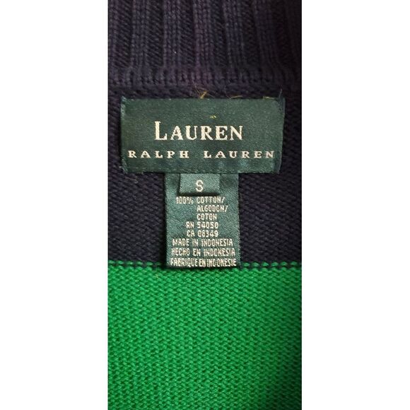Lauren Ralph Lauren Womens S/M 1/4 Zip Long Sleeve Pullover‎ Green/Navy Striped - Picture 5 of 5